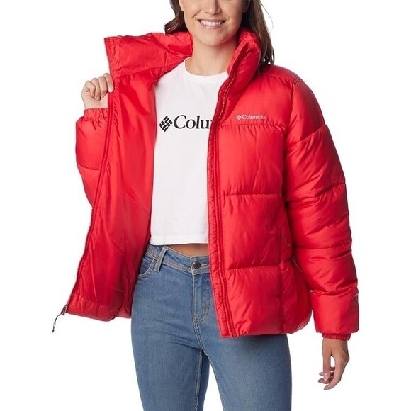 Columbia Women's Puffect Winter Coat Puffer Jacket Bright Red Lily Size Large - Picture 2 of 10